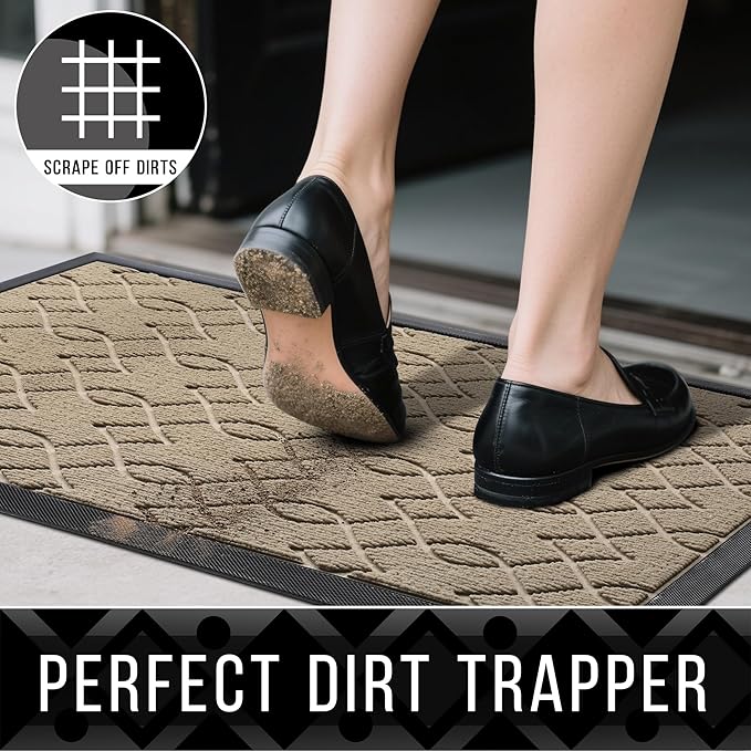 Yimobra Front Door Mat Outdoor Indoor 47x24, All-Season, All-Weather, Heavy Duty Welcome Door Mats Outside Entrance, Non Slip Porch Patio Entrance Mat, Light Beige-Ruum Studio Home