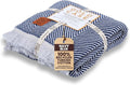 Gold Case Throw Blanket for Couch – 100% Recycled Turkish Cotton Blankets & Throws – Elegant Decorative Throw Blankets for Living Room Sofa – Woven Throws for Couch – Elegant Navy Blue – 50x60-Ruum Studio Home