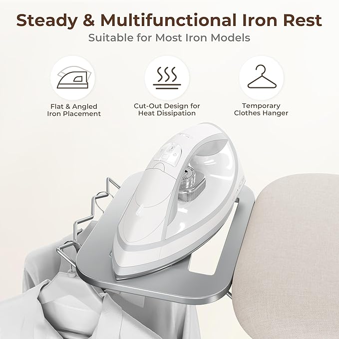 Yaheetech Foldable Ironing Board, Heavy Duty Iron Board with 9 Adjustable Heights, 4 Layer Cover and Safety Iron Rest, 52X14 Compact and Space Save Iron Board for Home Laundry Room Use, Beige-Ruum Studio Home