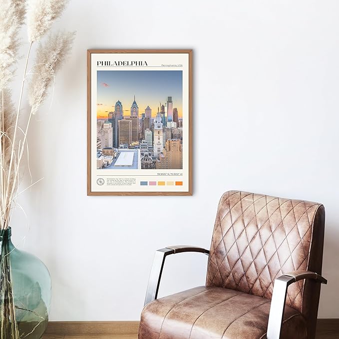 StudioUBILA Philadelphia Wall Art Poster, Decorative Cityscape Landscape Art Prints, Home Decor Wall Art Print for Bedroom Living Room Kitchen Decorations, Unframed-Ruum Studio Home