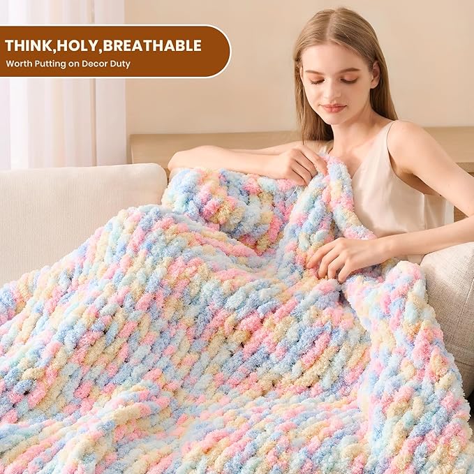 L'AGRATY Chunky Knit Blanket Throw: 60''x80'' Chenille Chunky Knitted Throw Blankets for Twin Bed Couch - Handmade Thick Cable Knit Blanket - Large Crochet Rope Blankets for Home Decor-Ruum Studio Home