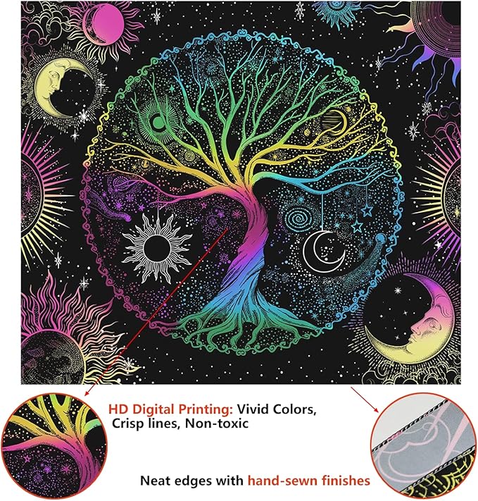 AACKart Blacklight Tapestry for Bedroom - Spiritual Tree of Life Wall Tapestry Glow in the Dark Wall Hanging 59.1 x 51.2 inches-Ruum Studio Home
