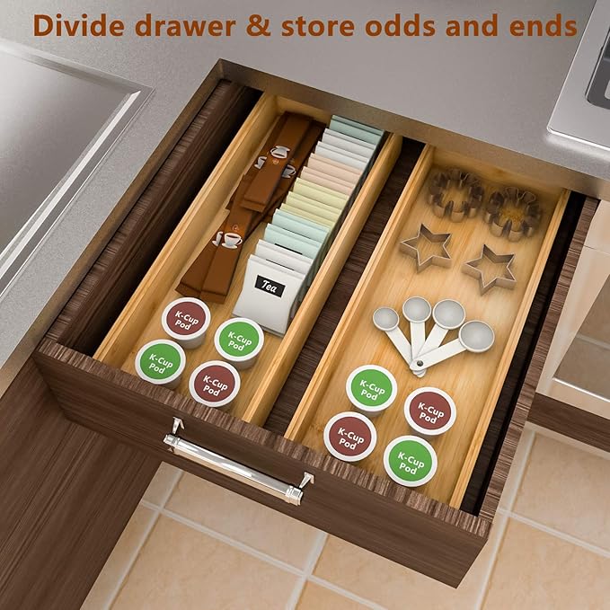Drawer Organizer Storage Box Kitchen - Wood Stackable Tray Utensil Organizer for Office Drawers,Cabinets,Shelves,Pantry,or Bathroom Counter,Drawer Dividers for Silverware Set of 2（15x6x2.5inch）-Ruum Studio Home