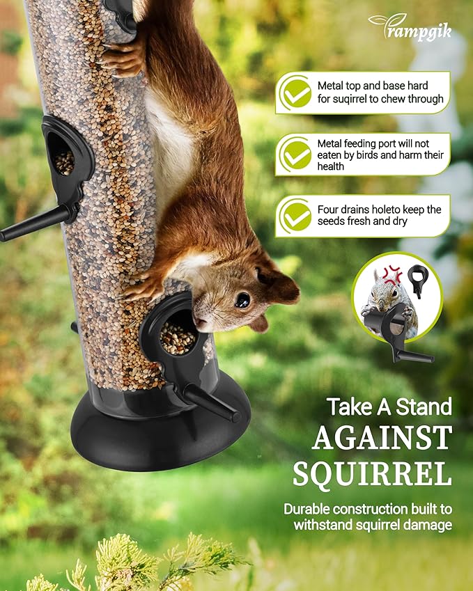 Bird Feeder Premium Hard Plastic for Wild Bird Feeders for Outdoors,Tube Bird Feeders for Outdoors Hanging,14 Inch 6 Port Black,Pack of 1-Ruum Studio Home