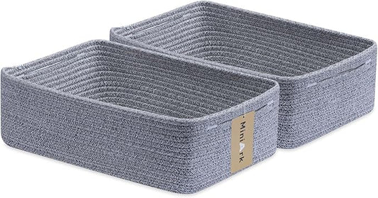 Large Shallow Organizing Baskets 15x11x5.1 Inches - Rope Woven Storage Bins for Bathroom, Shelves, Cube Closet, Mixed Grey 2 Packs-Ruum Studio Home