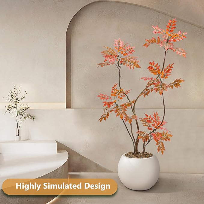 Artificial Mahonia Fortunei Tree 5FT,Tall Fake Plant Artificial Sumac Tree, Faux Plants Indoor Fake Plants Decor with Pots for Home Office Bathroom Bedroom Living Room Decorations Housewarming-Ruum Studio Home