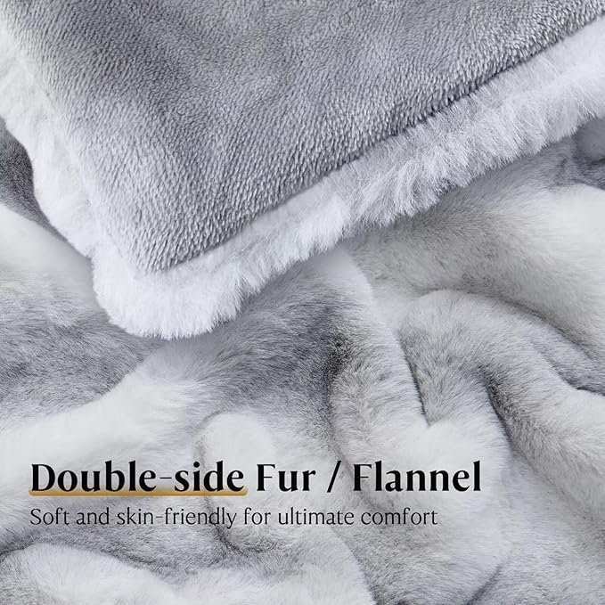 Luxury Faux Fur Blanket - Soft Warm Plush Blankets for Couch Sofa Bed, Fluffy Thick Throws for Bedroom, Office, Living Room, Decorative Reversible, Not Easy to shed- 60"x80", Grey/White-Ruum Studio Home