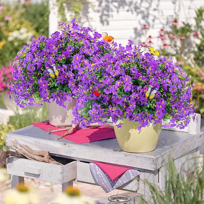 ‌20 Bundles Artificial Flowers for Outdoors‌ with 6 Faux Butterflies, UV Resistant ‌Fake Flowers‌ with Eucalyptus Leaves, ‌Artificial Plants Outdoor‌ for Patio Garden Porch Home Decor (Purple)-Ruum Studio Home