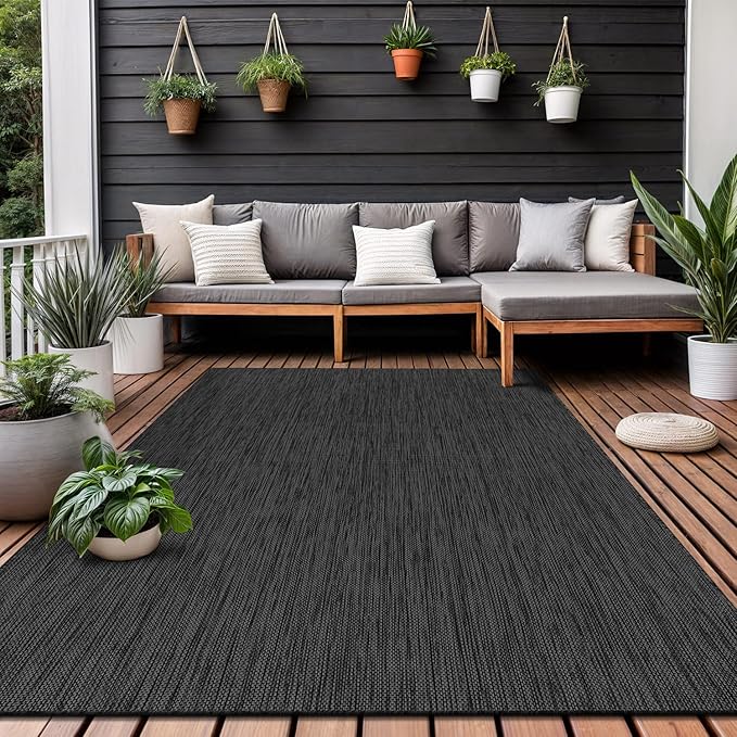 Washable Indoor Outdoor Rug 8x10 Weather Resistant Area Rugs Modern Solid for Porch Deck Balcony Backyard Patio Outside Carpet (8 X 10 Dark Grey)-Ruum Studio Home