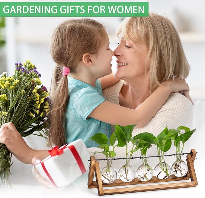 YIBOT Propagation Stations,Plant Terrarium with Wooden Stand,Plant Lover Gifts for Women for Hydroponics Plants Home Garden Wedding Decor(5 Bulb Vase)-Ruum Studio Home