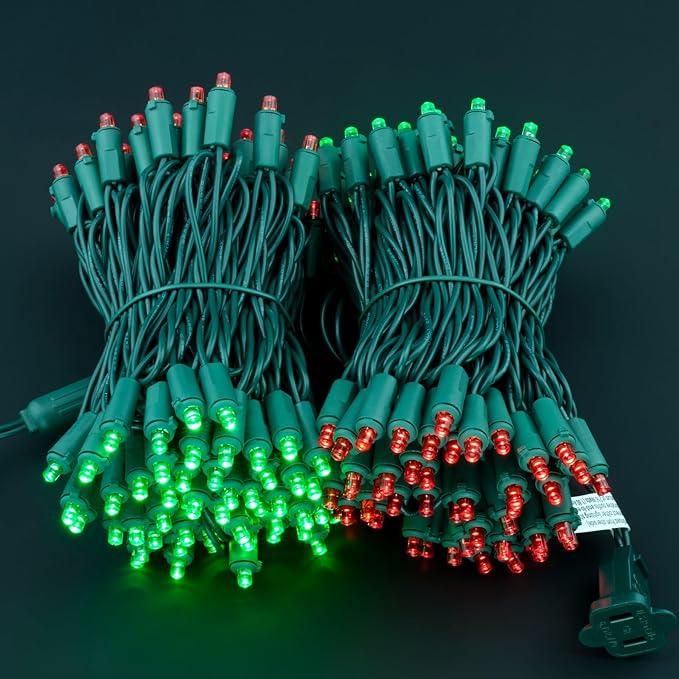 200 Count Red Green Wide Angle LED Christmas Lights, 66 ft Green Wire UL Certified Commercial Grade 5mm Holiday String Light Set (Red & Green)-Ruum Studio Home