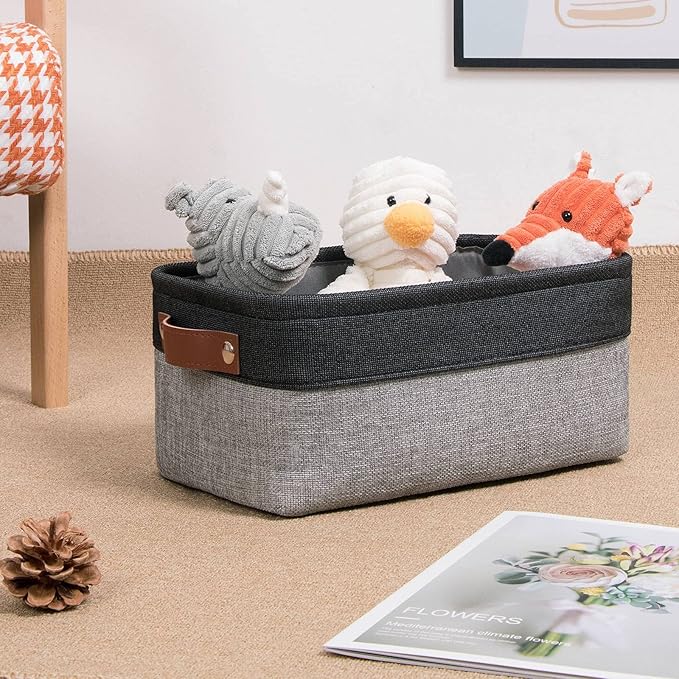 DULLEMELO Small Storage Baskets for Shelves, Small Fabric Collapsible Rectangular Storage Bins for Shelves, Closets, Nursery, Home, Office, Empty Gift Baskets (6-Pack, Black&Gray)-Ruum Studio Home