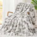 Touchat Luxury 1000GSM Rabbit Faux Fur Blanket, Super Heavy Warm Cozy Brown Blankets for Couch Bed Sofa, Ruched Plush Fuzzy Elegant Soft Reversible Mink Blanket Living Room Bedroom, 90" x 90"-Ruum Studio Home