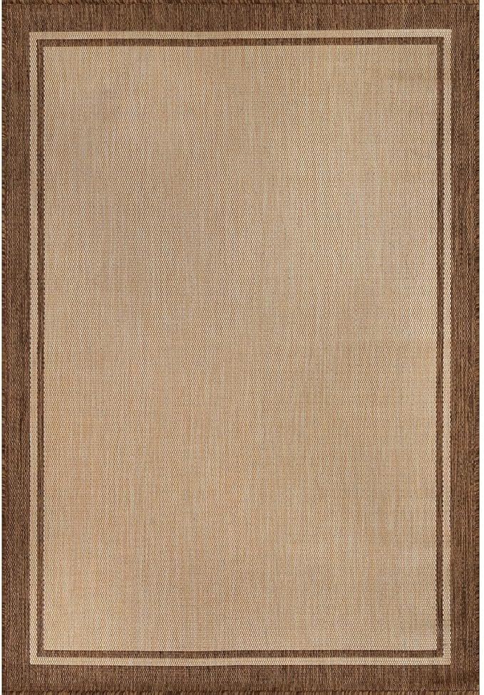 CAMILSON Outdoor Rug 8x10 Bordered Natural Brown Modern Area Rugs for Indoor and Outdoor Patios, Kitchen and Hallway Mats, Washable Porch Deck Outside Carpet (Border Jute, 8 x 10)-Ruum Studio Home