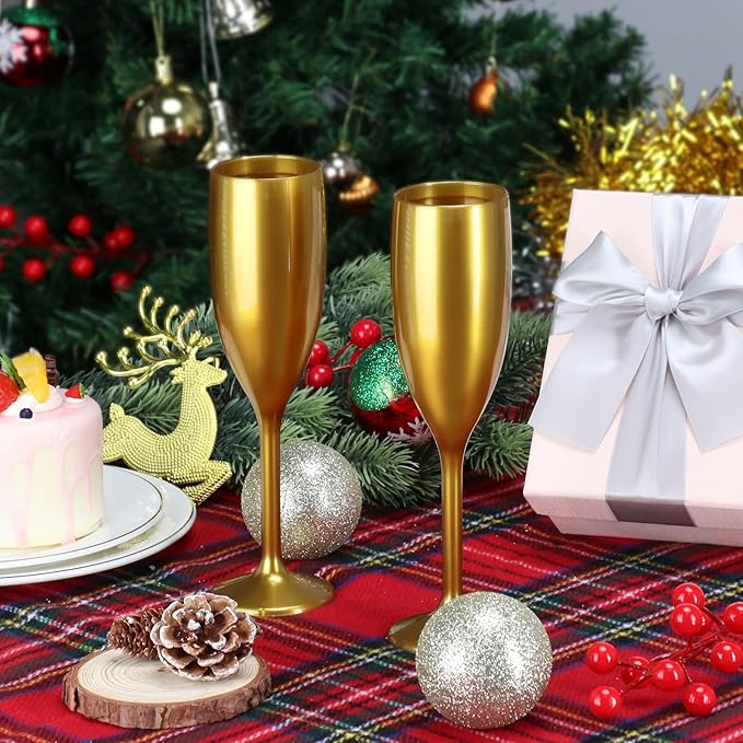XUWAIDSGN Acrylic Champagne Flutes Toasting Glasses Unbreakable Mimosa Bar Reusable Wine Glasses Vintage Champagne Flutes Stemmed Drinking Cups 5.4 OZ for Christmas Birthday (10, Gold)-Ruum Studio Home