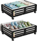 Bamboo Under Bed Storage Containers- Underbed Organizer with Wheels with Large Dust Bag,Sturdy Wood Rolling Under the Bed Shoe Storage Organizer Drawer 2 Pack-Ruum Studio Home