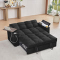 65'' 3-in-1 Folding Convertible Sofa Bed, Pullout Sofa, Modern Chenille Fabric, 360° Swivel Side Table, Easy Assembly, Perfect for Living Room, Black-Ruum Studio Home