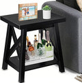 Black End Table, 2-Tier End Tables Living Room, Wood Side Table, Modern Side Table-Ruum Studio Home