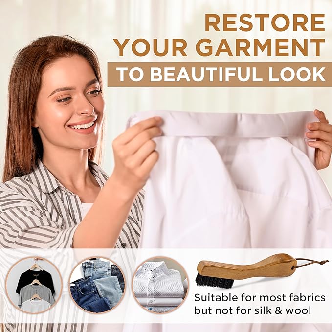 TAKAVU Stain Brush, Laundry Brush for Stain Removal, Natural Black Boar Bristle Cleaning Brush with Ergonomic Handle, Suitable for Delicate Fabrics Without Damage, Perfect Laundry, Shoes, Boots, Home-Ruum Studio Home