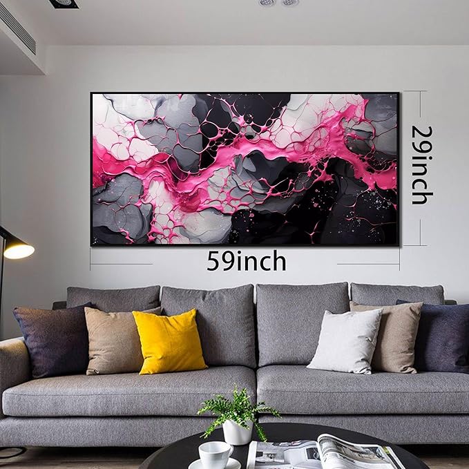 Abstract Wall Art for Living Room, Pink Canvas Wall Decor for Bedroom, Framed Picture Print, Large Size 59x29 Inches-Ruum Studio Home