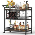 FATORRI Bar Cart for The Home with Wine Rack and Glasses Holder, Small Home Bar Serving Cart on Wheels for Liquor and Alcohol (Walnut Brown)-Ruum Studio Home