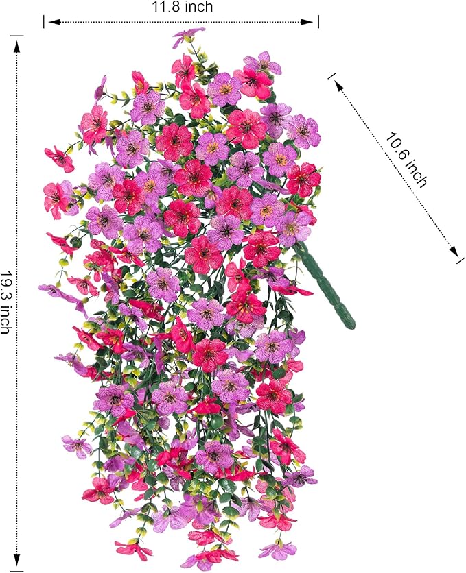 Artificial Faux Hanging Flowers Plants for Outdoor Decor, 2 PCS Outside Fake Silk Violets with Eucalyptus UV Resistant Realistic Daisy Trailing Vines for Planter Balcony Porch Patio Yard, Purplepink-Ruum Studio Home