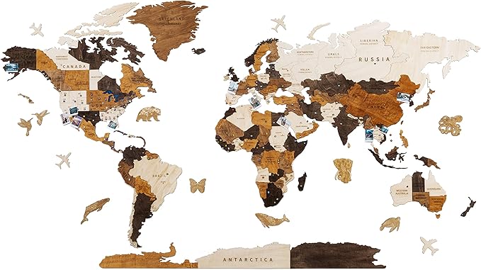 HYPERI Multilayered 3D Wooden World Map Wall Decor, Wood Art Wall Decor, Mapa Mundi Para Pared, World Maps and Push Pins, Valentine's Day Gifts For Dad, Mom, Boss, Husband, Wife (Medium)-Ruum Studio Home