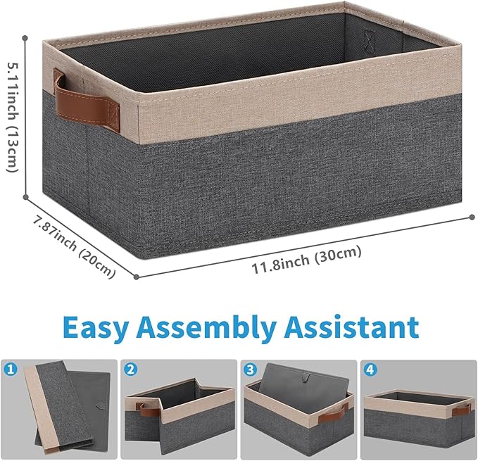 GhvyenntteS Small Fabric Storage Bins 12 Pack, 11.8" x 7.87" x 5.11" Storage Basket with Leather Handles, Closet Storage Bins for Shelves, Storage Baskets for Shelves, DVD Storage (Grey&Beige Yellow)-Ruum Studio Home