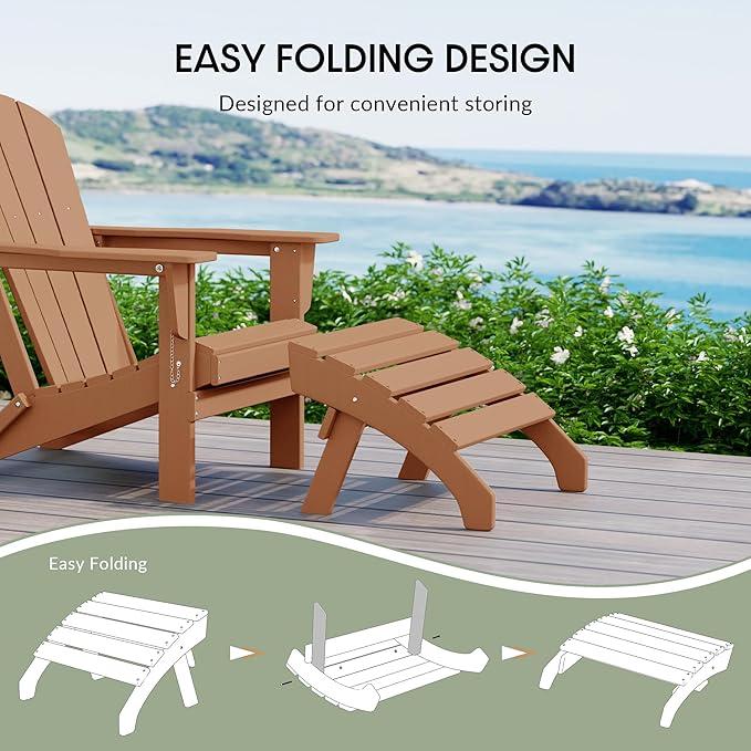 WestinTrends Dylan Outdoor Patio HDPE Adirondack Ottoman Footrest, Teak-Ruum Studio Home