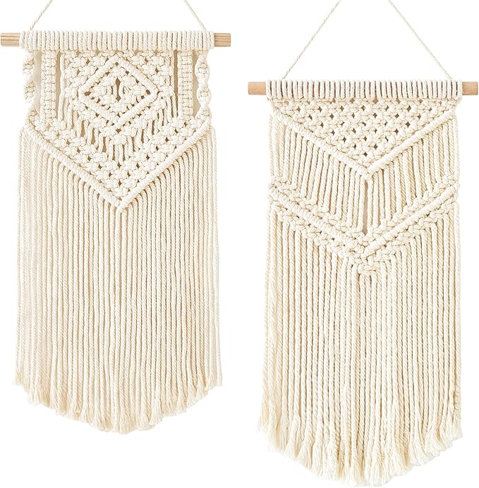 Dahey 2 Pcs Macrame Wall Hanging Small Woven Tapestry Wall Art Decor - Beautiful for Boho Home Dorm College Classroom Decor, Apartment, Nursery, Party Decorations, 16.5" L x 10" W and 17.5"x 10"W-Ruum Studio Home