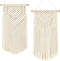 Dahey 2 Pcs Macrame Wall Hanging Small Woven Tapestry Wall Art Decor - Beautiful for Boho Home Dorm College Classroom Decor, Apartment, Nursery, Party Decorations, 16.5" L x 10" W and 17.5"x 10"W-Ruum Studio Home