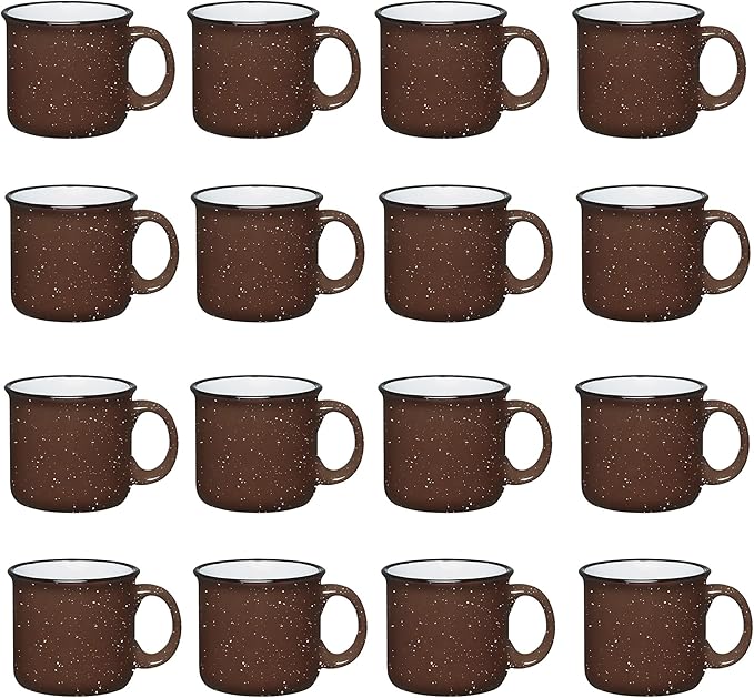 Set of 16 Ceramic Campfire Mugs – 15 Oz, Brown – Coffee & Tea Cups for Home, Work, Travel, Camping – Customizable, Great for DIY, Events, Companies-Ruum Studio Home