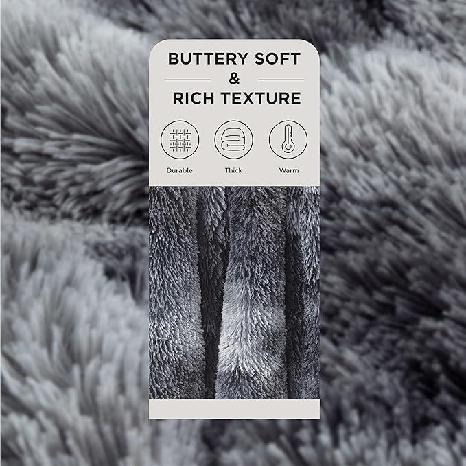 Bedsure GentleSoft Fluffy Sherpa Fleece Faux Fur Blankets Queen Size for Bed, Bedroom Decor Winter Thick Warm Full Queen Blankets, Fuzzy Plush Soft Heavy Mink Tie Dye Grey Bedding Cozy Gifts, 90x90-Ruum Studio Home