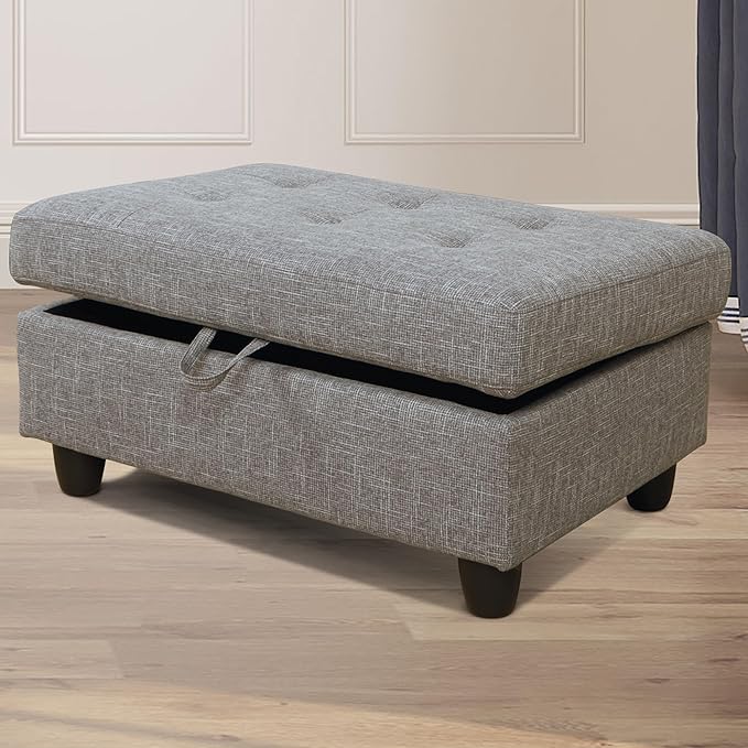 Ottoman Rectangular Storage Ottoman Bench, Flannel Footrest Stool Footstool with Lid for Living Room, Bedroom, Entryway, Light Gray, 35"x23.5"x17.5"-Ruum Studio Home