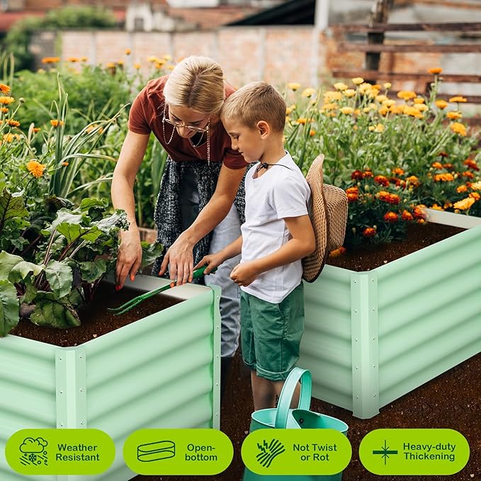Large Outdoor Planter Boxes Kit Set of 2, 6x3x1.5ft Galvanized Raised Bed Planter with Open-Ended Base Design, Elevated for Outdoor Plants, Durable Raised Bed for Gardening,Green-Ruum Studio Home