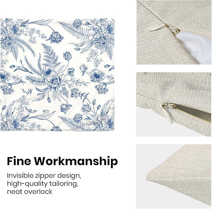 CXMEIFLY Spring Floral Leaves Pillow Covers 22 x 22 Inch Set of 2 for Chinoiserie Flowers Decor Throw Pillows Blue and White Seasonal Plant Outdoor Decorative Cushion Cases for Couch Bed Decorations-Ruum Studio Home