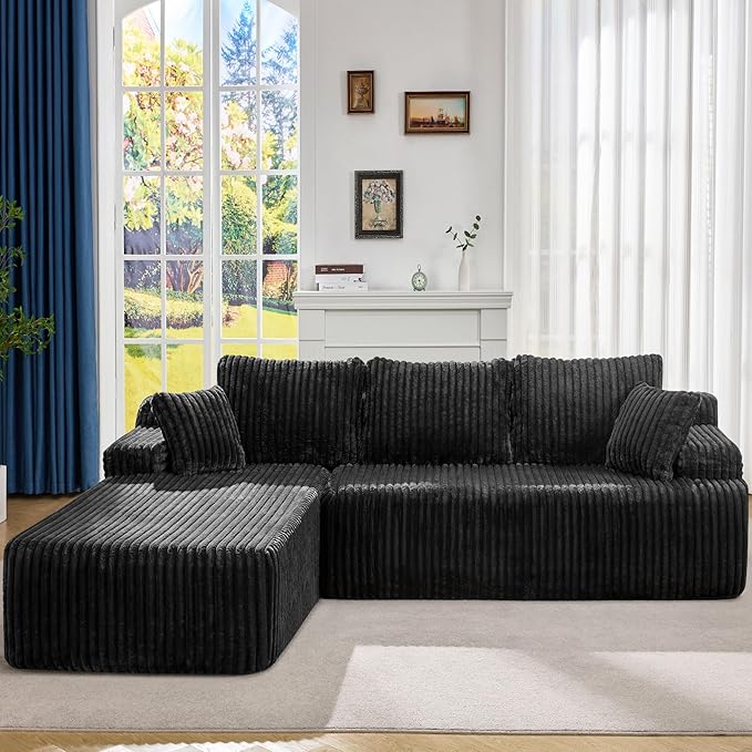 Hobestluk Modular Sectional Sofa Couches 108" L-Shape Couch 3 Seat Modular Sofa Memory Foam Sectional Couches for Living Room, Boneless Couch with Oversized Chaise (Black, Left Facing)-Ruum Studio Home