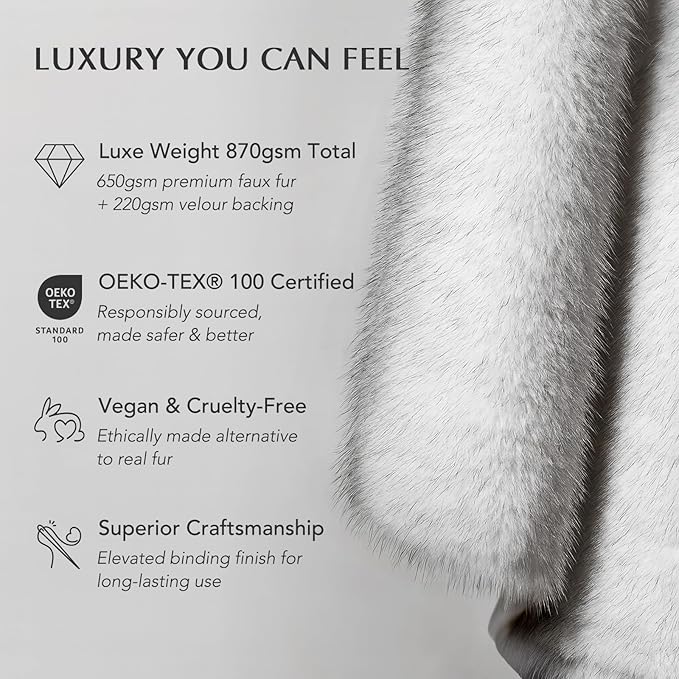 Luxury Faux Fur Throw Blanket, Soft Fluffy Faux Mink Blankets for Bed, Couch, Sofa, Thick Cozy Plush Warm Fur Throws with Reversible Velvet, Frosted White Wolf, 50"x60"-Ruum Studio Home
