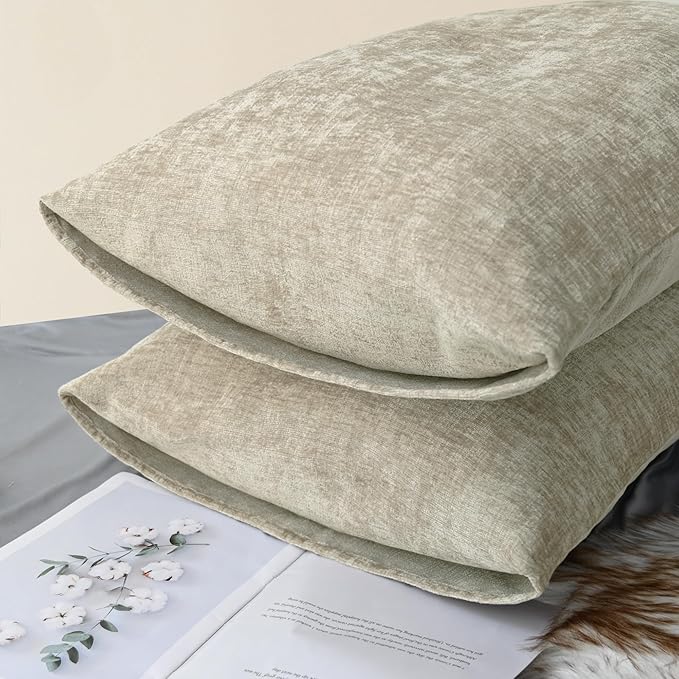 CaliTime Throw Pillow Covers Decorative 20 X 26 Inches Pack of 2 Cozy Chenille Standard Pillow Shams Cases for Couch Sofa Bed Living Room Home Light Taupe-Ruum Studio Home