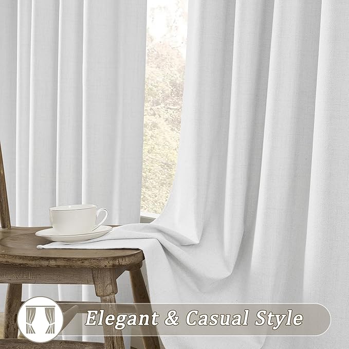 RAIN CITY Snow White Blackout Curtains (50 x 92-inch Long) Modern Rustic Linen Pinch Pleated Drapes for Living Room with Hooks Textured Curtains for Patio Door Playroom 2 Panels-Ruum Studio Home