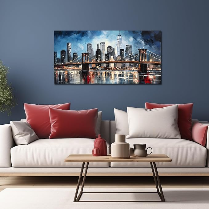 Brooklyn Bridge Canvas Wall Art Living Room City Wall Decor for Office Modern Pictures for Bedroom Wall Decor 20 x 40 Inch-Ruum Studio Home