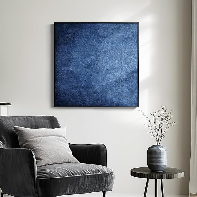 Framed Navy Blue Modern Abstract Wall Art, Canvas Paintings Artwork for Walls, Minimalist Blue Art Prints Pictures for Living Room, Hallway, Bedroom, Office, Bathroom Wall Decor -24x24 Inch-Ruum Studio Home