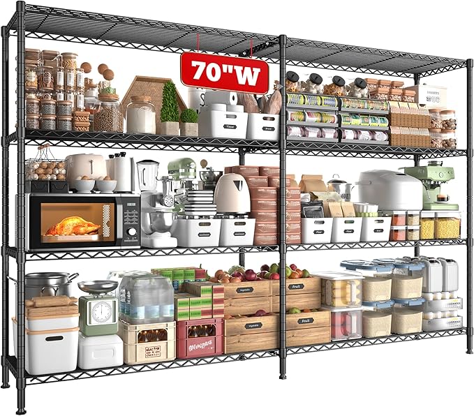 REIBII 70"W Metal Shelving, Storage Shelves 4-tier Wire Shelving Unit Load 1240LBS Metal Shelves for Storage Adjustable Shelving Rack for Pantry Kitchen Commercial school Garage 70"W*15.8"D*62.9"H-Ruum Studio Home