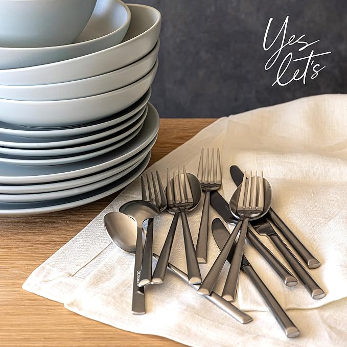 over&back 20pc Modern Flatware Cutlery Set - Comes with 4 Dinner Forks, 4 Salad Forks, 4 Dinner Knives, 4 Dinner Spoons, and 4 Teaspoons - 18/8 Stainless Steel - Dishwasher-Safe - Brushed Stainless-Ruum Studio Home