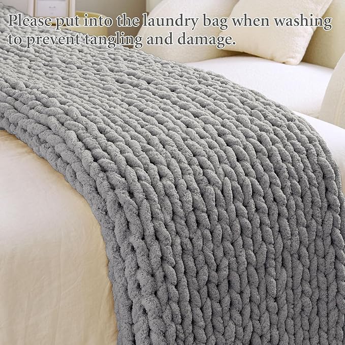Admitrack Chunky Knit Blanket Throw, 100% Hand Knit Chenille Throw Blanket for Sofa & Home Decor, Soft and Cozy Knitted Throw Blankets (Dark Gray，51""x63""), XNR08-Ruum Studio Home