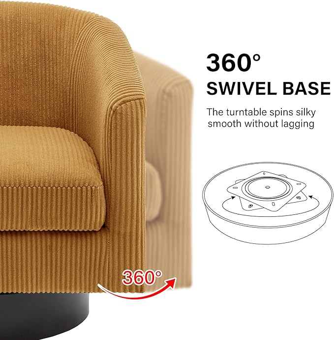 Swivel Barrel Accent Chair, Modern Round Corduroy Fabric Arm Chair for Living Room, Bedroom, Comfy Club Reading Chairs for Adults, Corduroy Orange, Set of 2-Ruum Studio Home