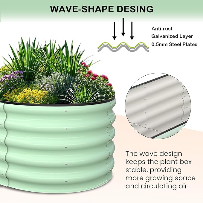 2 Pcs 6x3x1.5ft Oval Raised Garden Bed, Galvanized Raised Beds,Open-Ended Base Metal Raised Planter Beds,Garden Bed Outdoor,Planter Raised Boxes for Vegetables, Flowers,Tool-Free Asse,Green-Ruum Studio Home