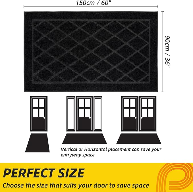 JSEI Dirt Trapper Door Mat 36"x60", Non-Slip Washable Entryway Mats, Dog Door Mat, Stain Resistant and Absorbent Floor Mats, Low Profile Welcome Mat for Front Back Door, Black-Ruum Studio Home