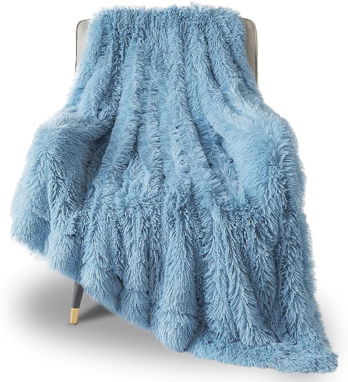 GONAAP Fuzzy Faux Fur Throw Blanket Twin Size Light Blue Super Soft Cozy Plush Fuzzy Shaggy Blanket for Couch Sofa Bed (Light Blue, Twin(60"x80"))-Ruum Studio Home