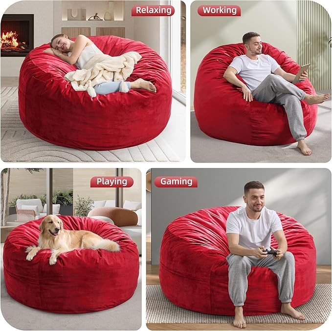 Hobestluk 5FT Bean Bag Chair Giant Bean Bag Chairs for Adults Large Bean Chairs with Removable Cover, Beanbag Chair with Filler, Adult Bean Bag Chairs for Living Room, Bedroom-Ruum Studio Home